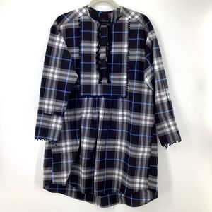 Sabina Black White Blue Plaid Dress or Long Tuxedo Shirt Dress LNC Large